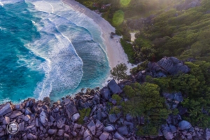 seszele seychelles la digue grand anse dron drone ocean zachod slonca